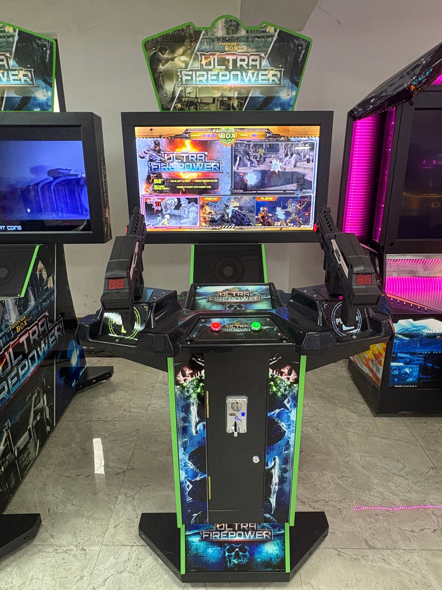 42" Triple Threat Arcade Shooter - 3-in-1 Gun Games (House of the Dead, Warzone, Aliens) | Dual-Blaster Co-op | Heavy-Duty Cabinet