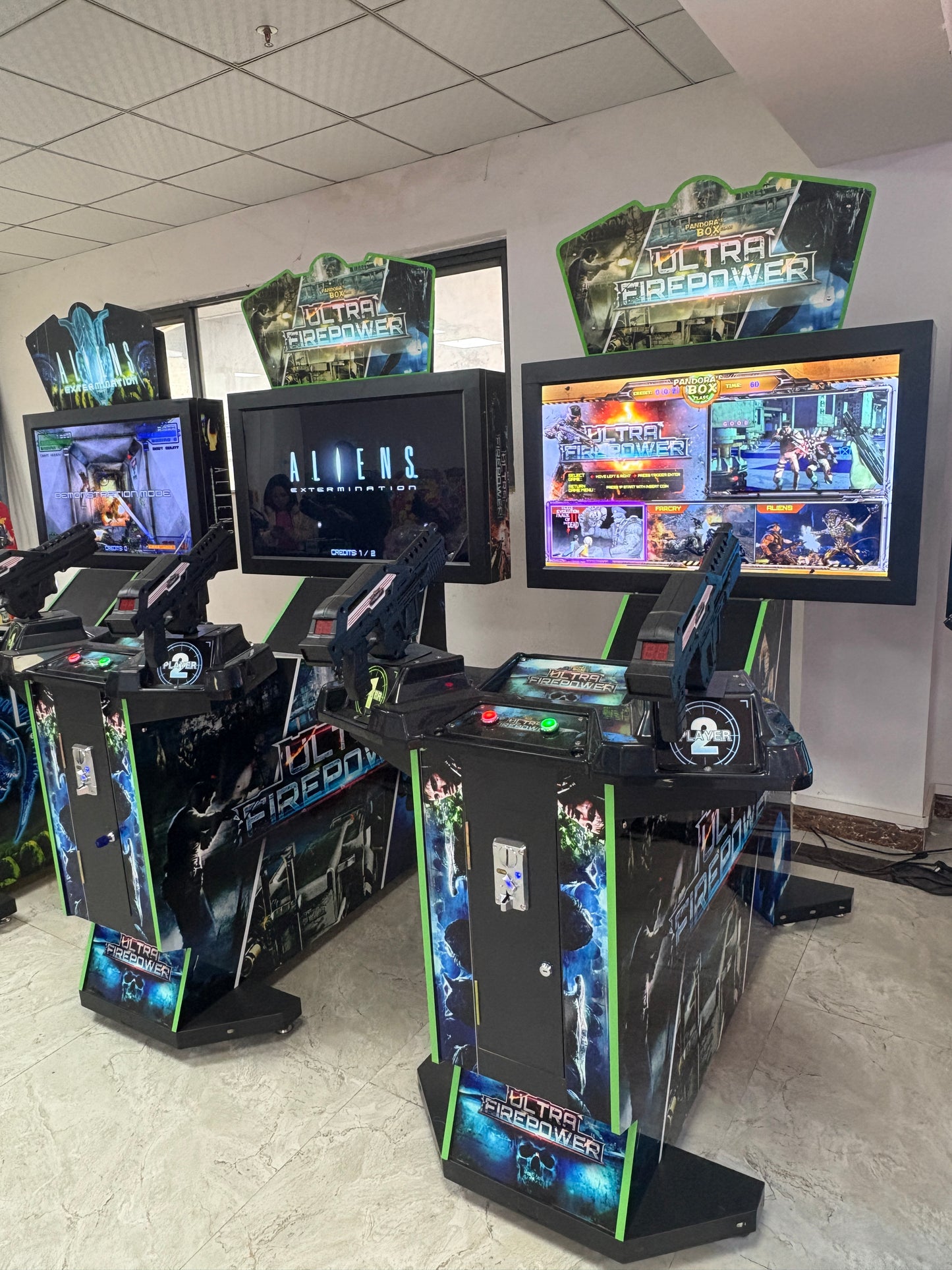 42" Triple Threat Arcade Shooter - 3-in-1 Gun Games (House of the Dead, Warzone, Aliens) | Dual-Blaster Co-op | Heavy-Duty Cabinet